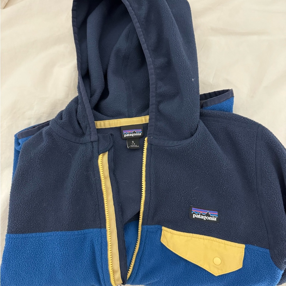 Patagonia Kids' Blue and Yellow Fleece Hoodie